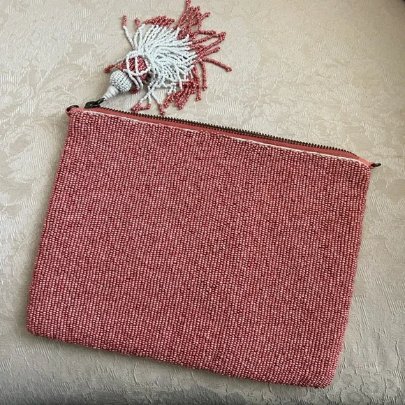 Anthropologie Augusta Beaded Clutch with zipper and tassel - Picture 5 of 12